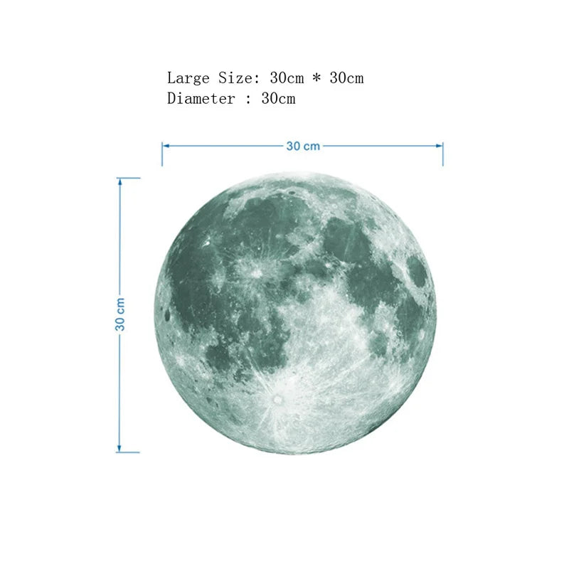 30cm Luminous 3D Moon Wall Stickers For Kids Baby Room Bedroom Decoration Living Room Home Decals Glow In The Dark Wallpaper