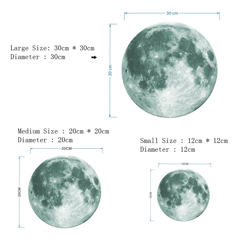 30cm Luminous 3D Moon Wall Stickers For Kids Baby Room Bedroom Decoration Living Room Home Decals Glow In The Dark Wallpaper