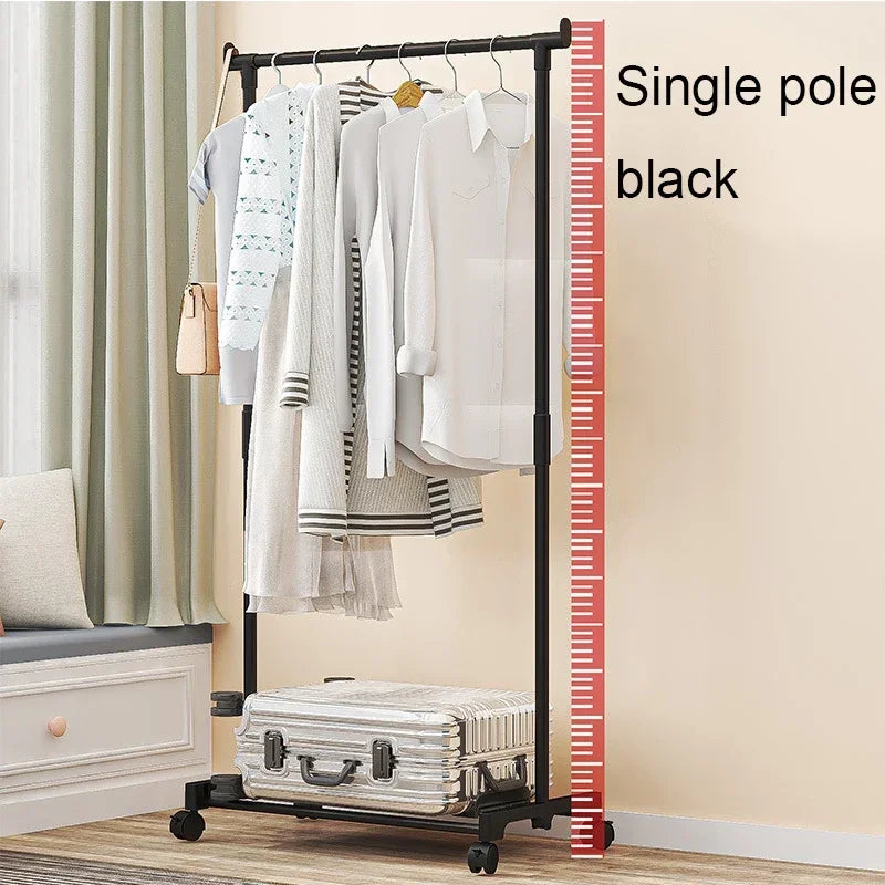 Double-Rod Clothes Rack Clothes Rack With Hooks Hanging Clothe Organizer For Bedroom Movable Bedroom Clothing Hanger With Wheels
