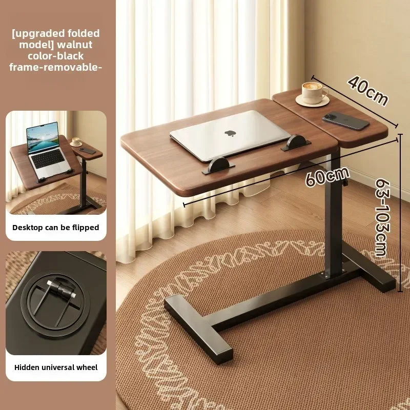 Multipurpose Adjustable Bedside Table with Pneumatic Lift, Foldable Desk for Renting Rooms and Mobile Use