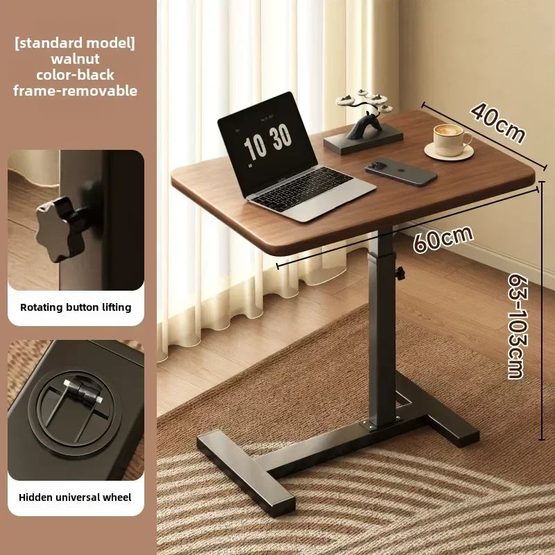 Multipurpose Adjustable Bedside Table with Pneumatic Lift, Foldable Desk for Renting Rooms and Mobile Use
