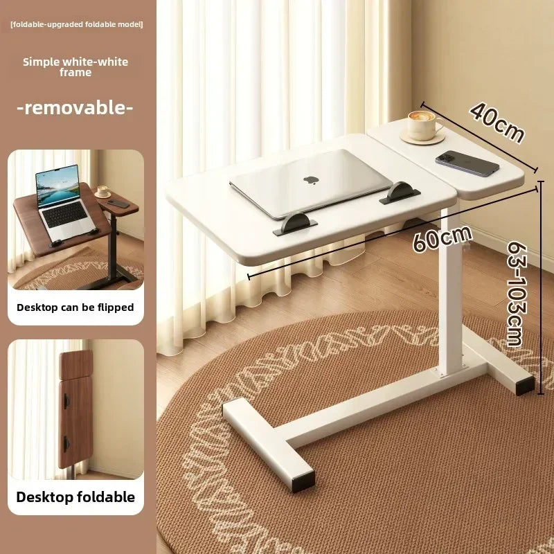 Multipurpose Adjustable Bedside Table with Pneumatic Lift, Foldable Desk for Renting Rooms and Mobile Use
