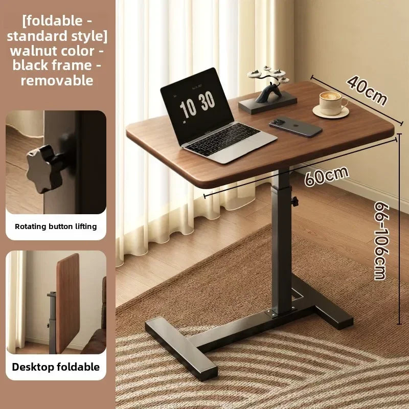 Multipurpose Adjustable Bedside Table with Pneumatic Lift, Foldable Desk for Renting Rooms and Mobile Use