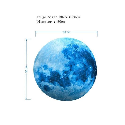 30cm Luminous 3D Moon Wall Stickers For Kids Baby Room Bedroom Decoration Living Room Home Decals Glow In The Dark Wallpaper