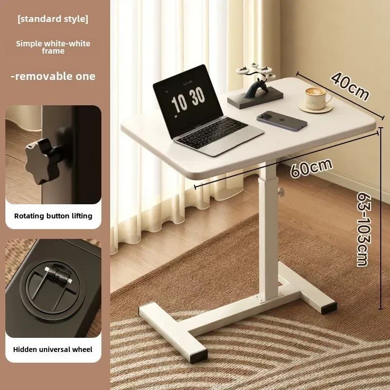 Multipurpose Adjustable Bedside Table with Pneumatic Lift, Foldable Desk for Renting Rooms and Mobile Use