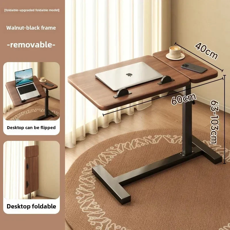 Multipurpose Adjustable Bedside Table with Pneumatic Lift, Foldable Desk for Renting Rooms and Mobile Use