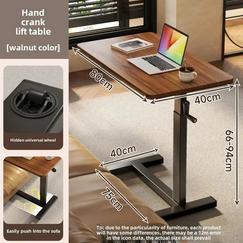 Multipurpose Adjustable Bedside Table with Pneumatic Lift, Foldable Desk for Renting Rooms and Mobile Use