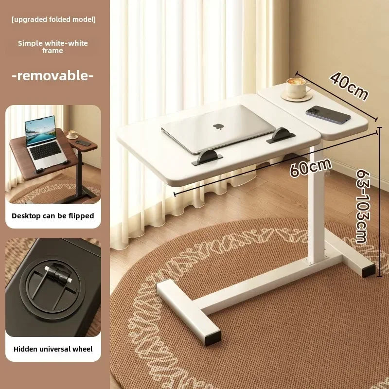 Multipurpose Adjustable Bedside Table with Pneumatic Lift, Foldable Desk for Renting Rooms and Mobile Use