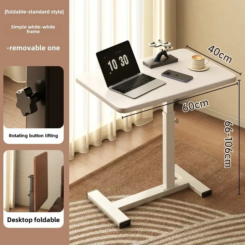 Multipurpose Adjustable Bedside Table with Pneumatic Lift, Foldable Desk for Renting Rooms and Mobile Use
