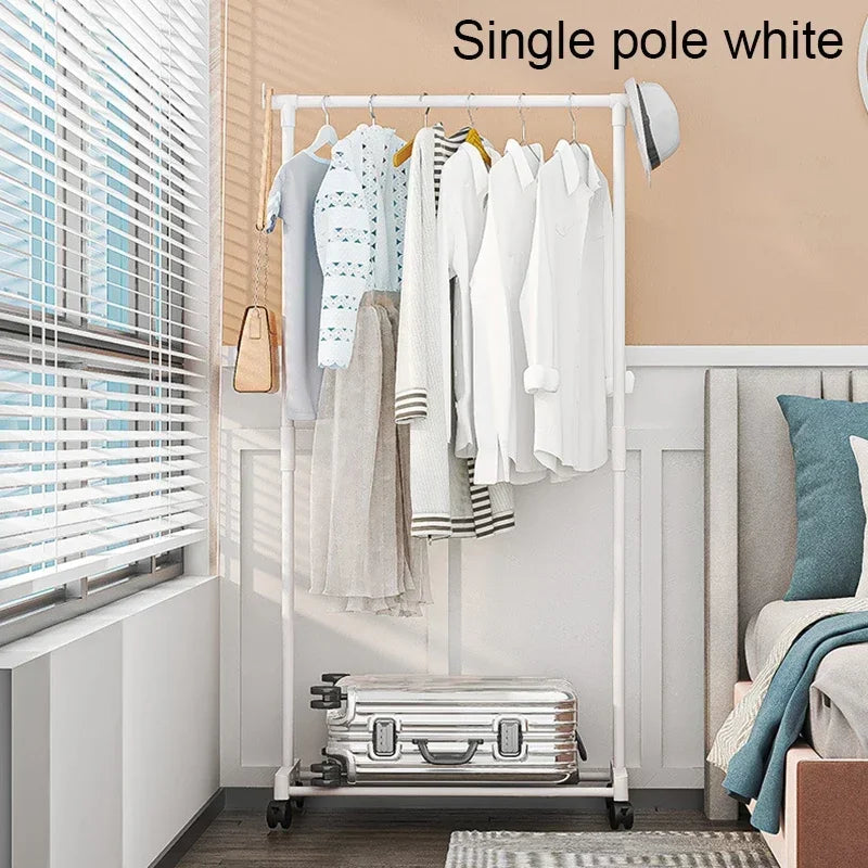 Double-Rod Clothes Rack Clothes Rack With Hooks Hanging Clothe Organizer For Bedroom Movable Bedroom Clothing Hanger With Wheels